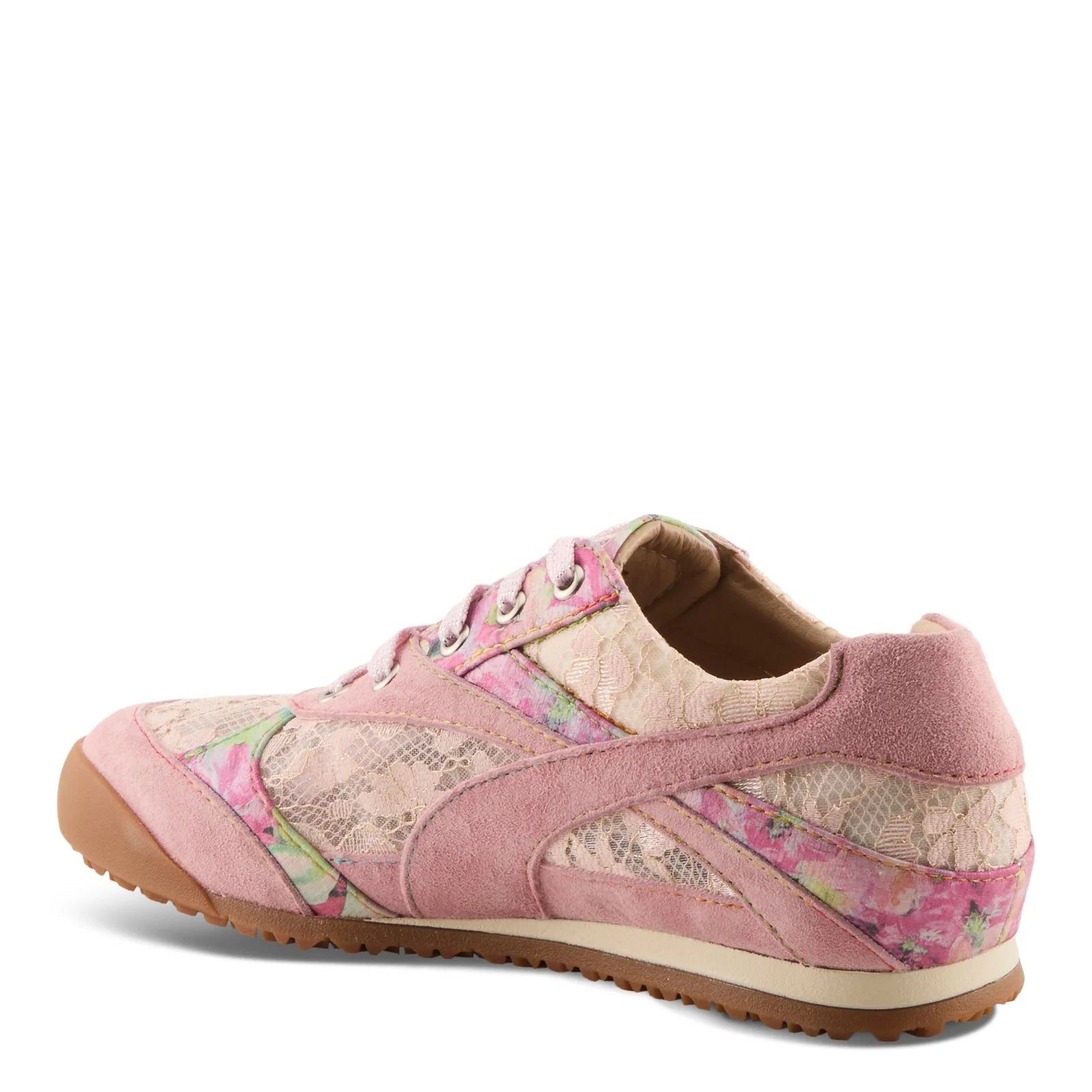 Pink sneaker with floral pattern inner side view