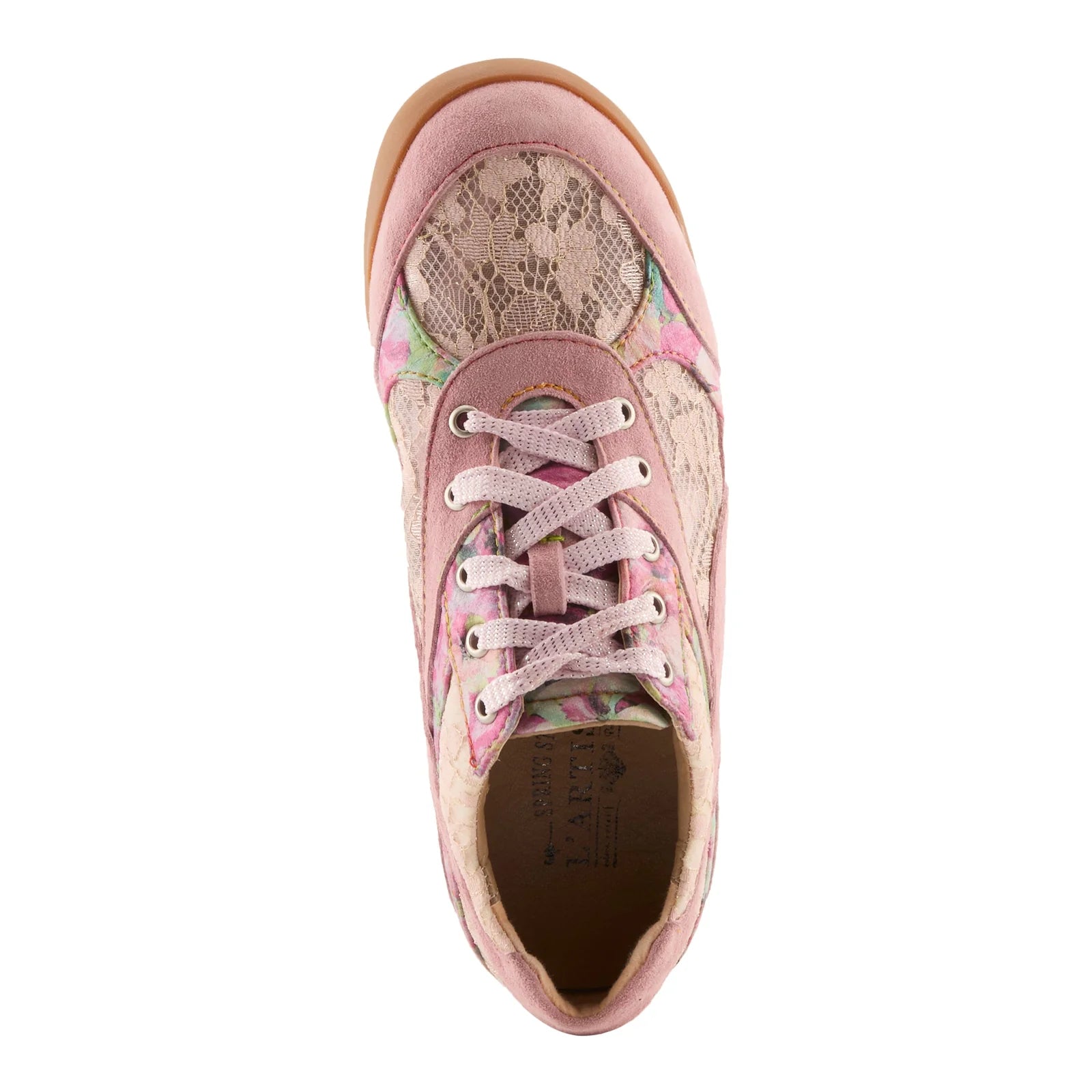 Pink sneaker with floral pattern top view