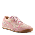 Pink sneaker with floral pattern front view