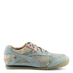 Light blue sneaker with floral pattern close-up