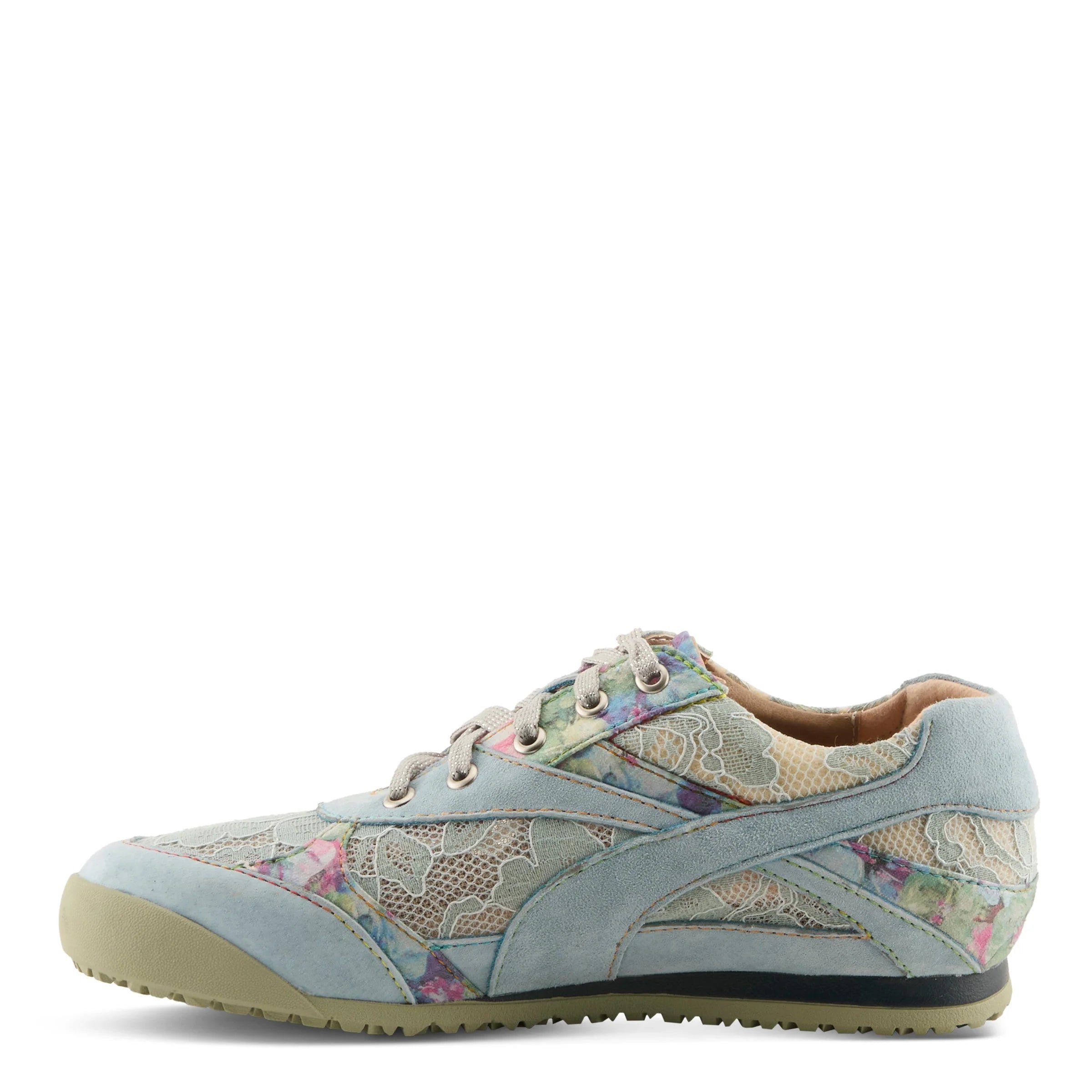 Light blue sneaker with floral pattern side view