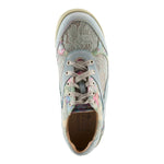 Light blue sneaker with floral pattern top view