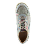 Light blue sneaker with floral pattern top view