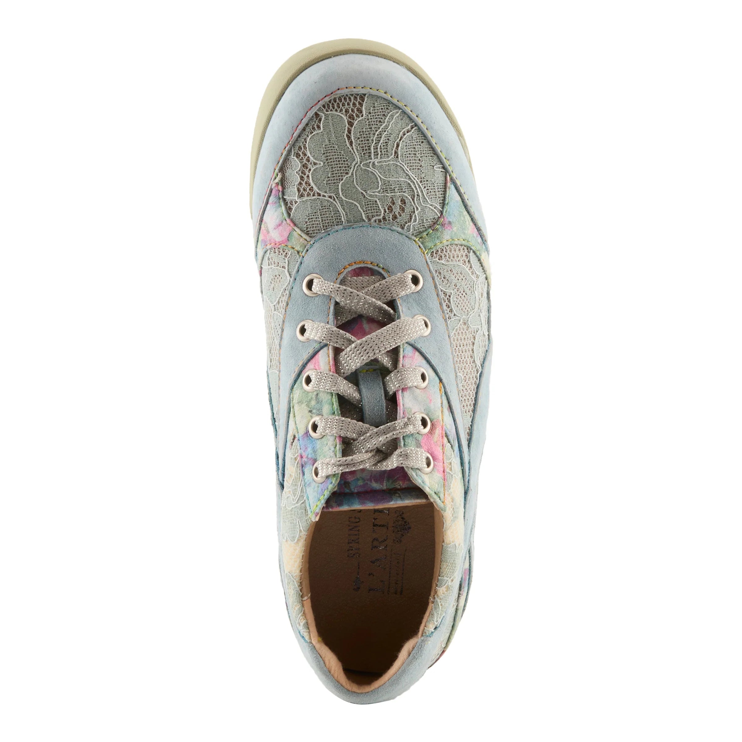 Light blue sneaker with floral pattern top view