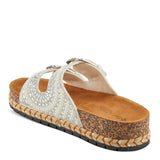 Silver sandal with white pearl embellishments & cork sole inner side view