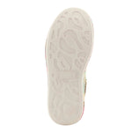 Multicolored floral-patterned sneaker with gold accents bottom view