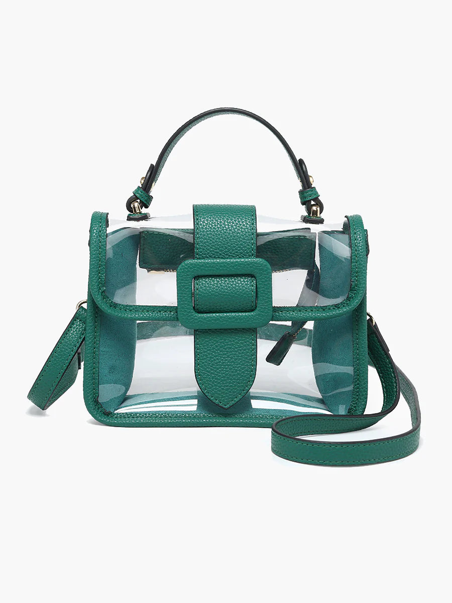Green handbag with clear front panel 