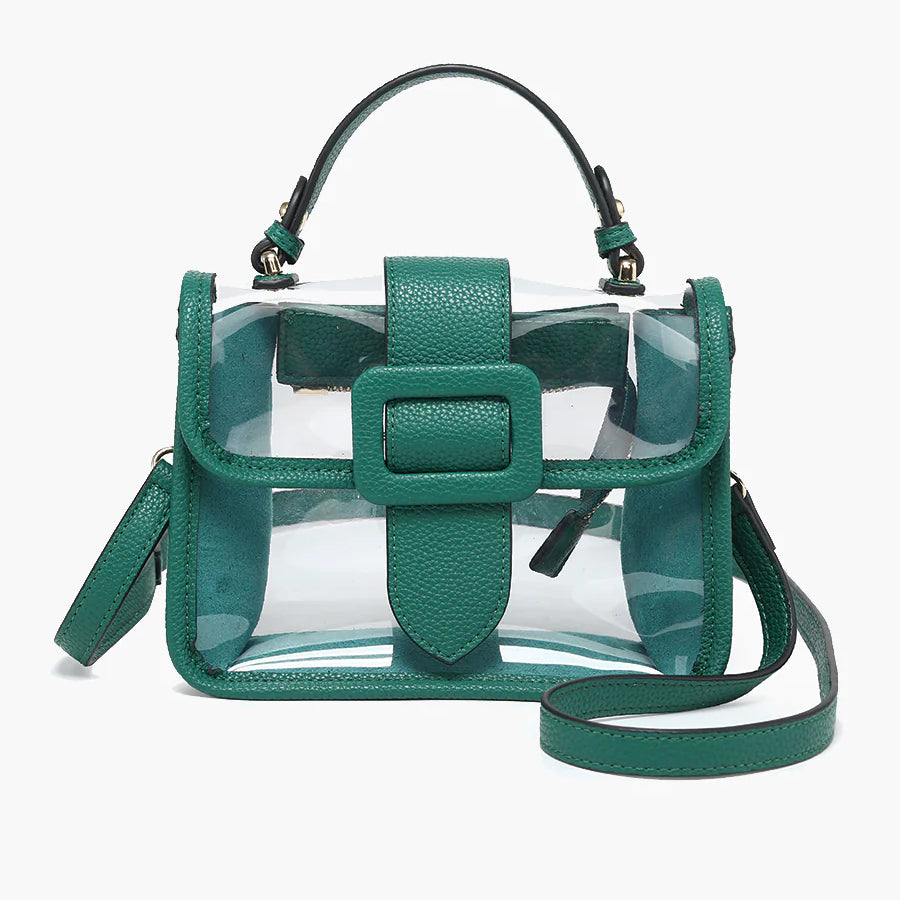Green handbag with clear front panel 