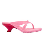 Pink & red kitten heel with thong strap close-up