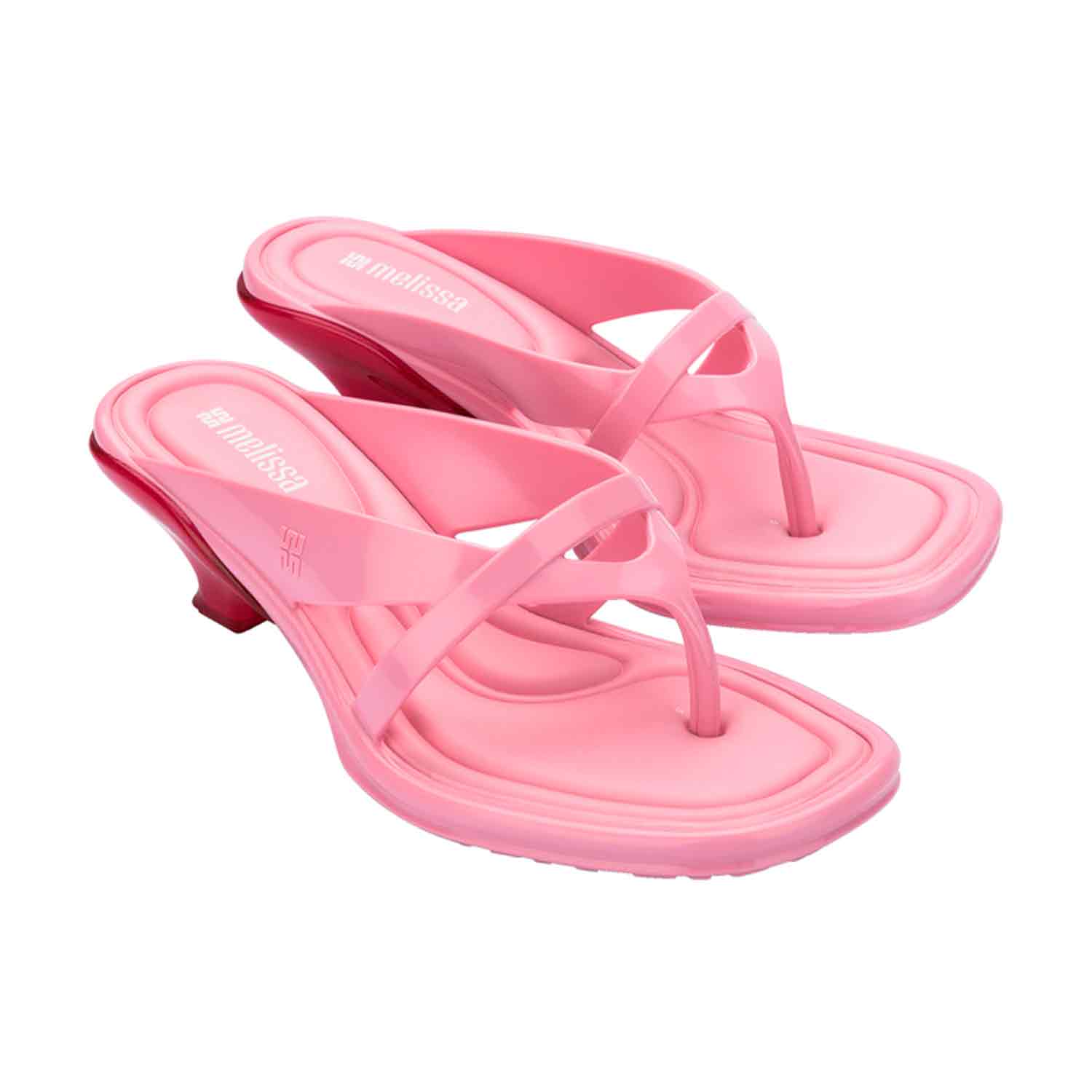 Pink & red kitten heel with thong strap pair