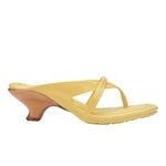 Yellow & caramel kitten heel with thong strap close-up