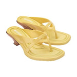 Yellow & caramel kitten heel with thong strap pair