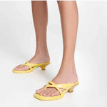 Yellow & caramel kitten heel with thong strap model