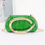 Green clutch bag with gold chain alt view