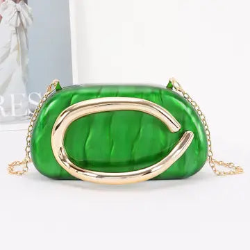 Green clutch bag with gold chain alt view