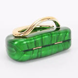 Green clutch bag with gold chain bottom