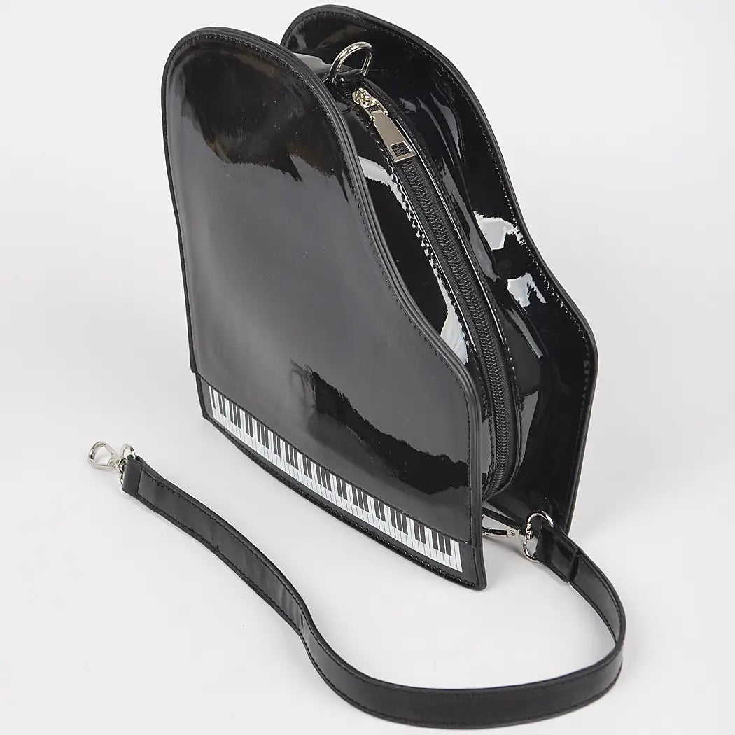 Black grand piano handbag with black strap alt view 3