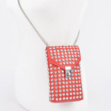 Red studded pouch with silver chain 