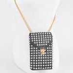 Gray studded pouch with gold chain 
