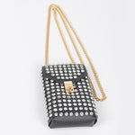Gray studded pouch with gold chain alt view 