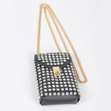 Gray studded pouch with gold chain alt view 