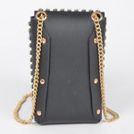 Gray studded pouch with gold chain back