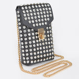 Gray studded pouch with gold chain alt view alt view 2