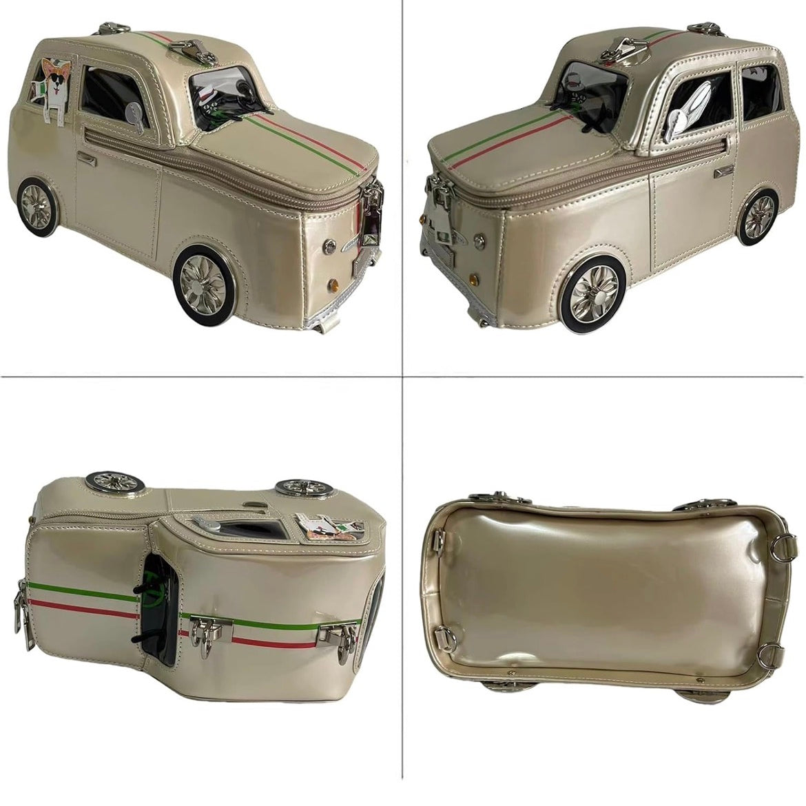 Beige car-shaped handbag with a dog charm multi view