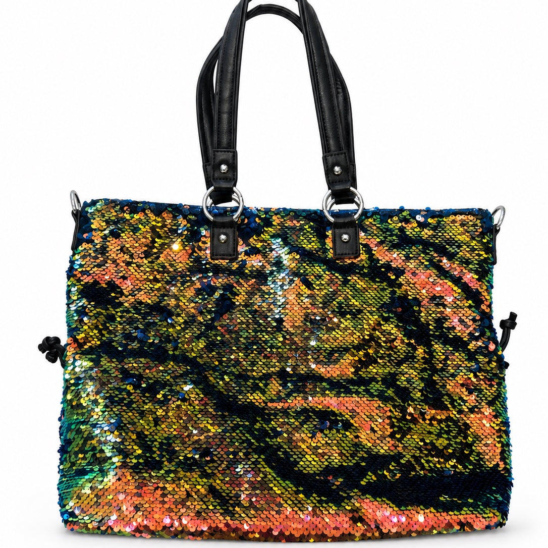 Multicolored sequin handbag with black accents
