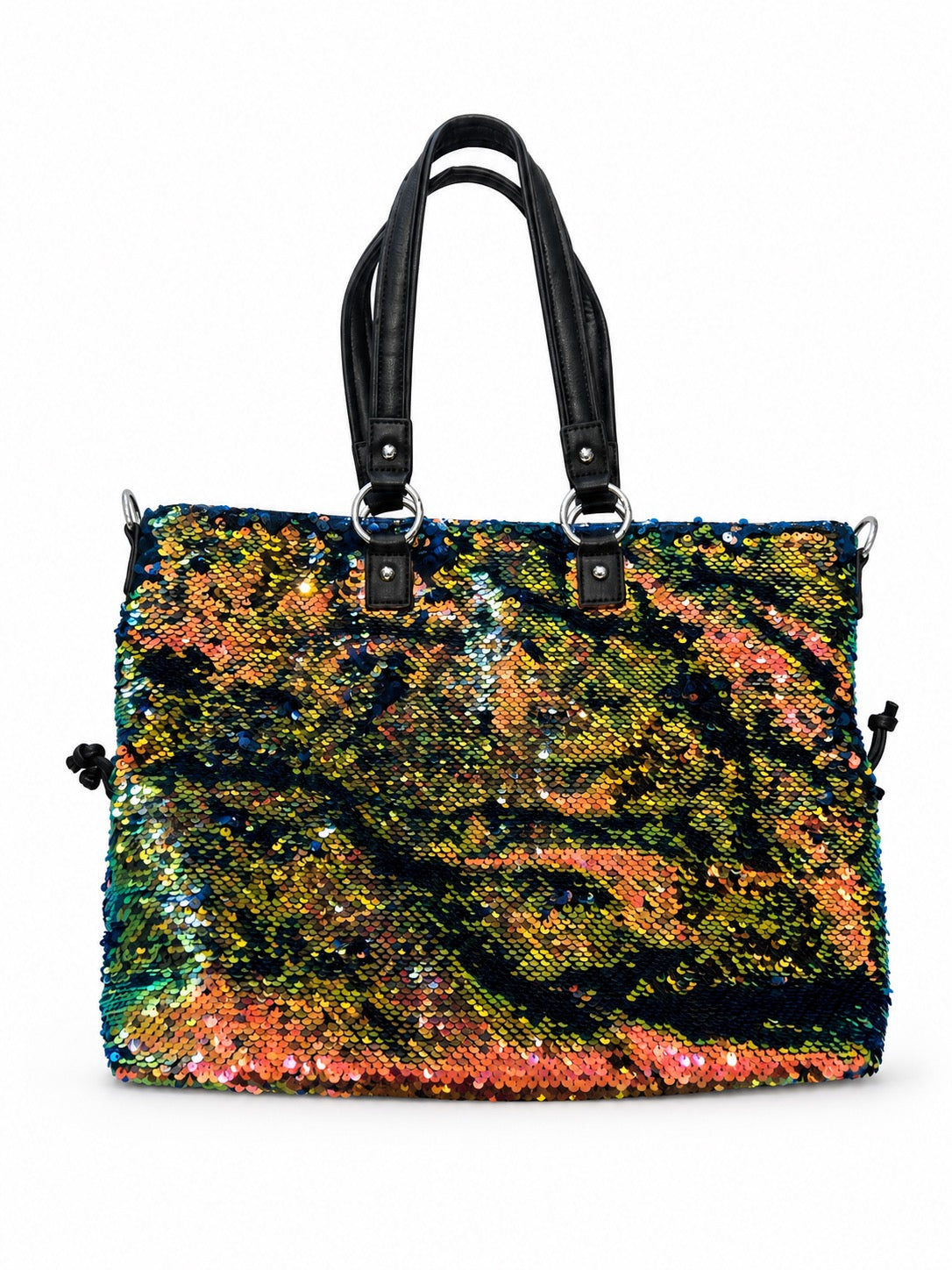 Multicolored sequin handbag with black accents