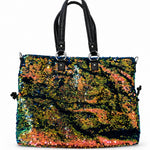 Multicolored sequin handbag with black accents
