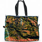 Multicolored sequin handbag with black accents