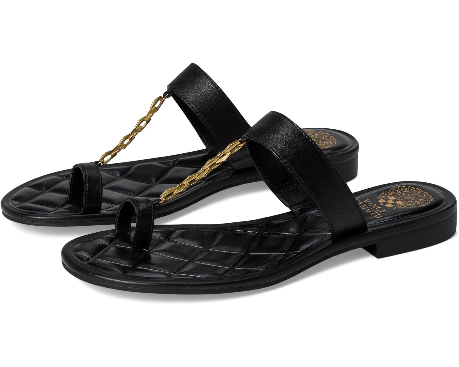Black sandal with a gold chain with small heel pair