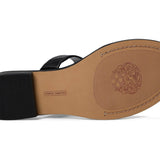 Black sandal with a gold chain with small heel bottom