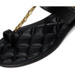 Black sandal with a gold chain with small heel toe box