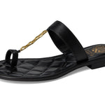 Black sandal with a gold chain with small heel side