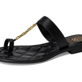 Black sandal with a gold chain with small heel side