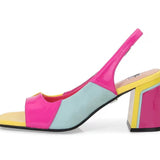 Pink blue and yellow block heel inside view