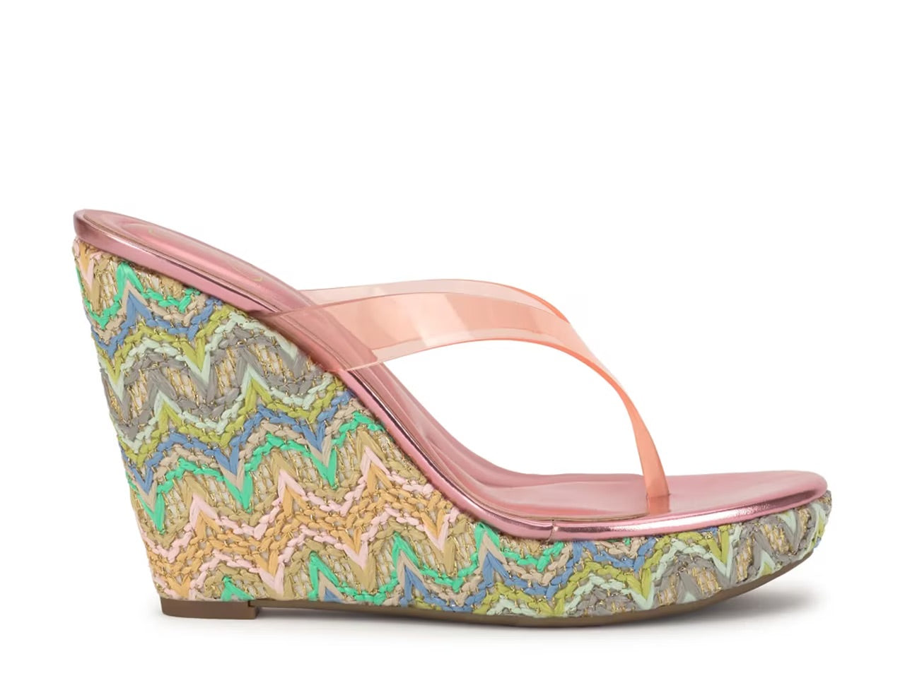 Raffi wedge sandal with colorful zigzag pattern close up