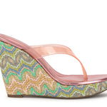 Raffi wedge sandal with colorful zigzag pattern close up