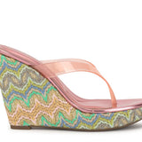 Raffi wedge sandal with colorful zigzag pattern close up