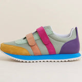 Multicolored velcro sneaker with orange sole alt view
