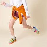 Multicolored velcro sneaker with orange sole model