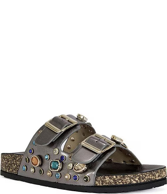 Decorative sandal with embellishments on a white background