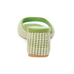 Green woven sandal with a block heel heel
