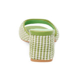 Green woven sandal with a block heel heel