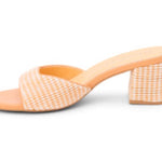 Orange woven sandal with a block heel inside