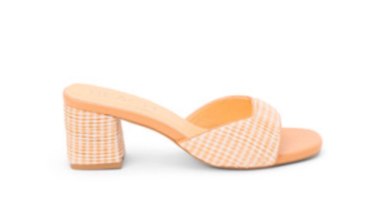 Orange woven sandal with a block heel 