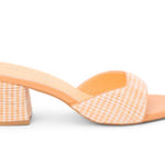 Orange woven sandal with a block heel 