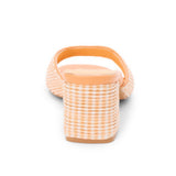 Orange woven sandal with a block heel heel